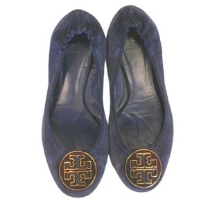 Tory Burch Reva Navy Blue/Purple Suede Flats